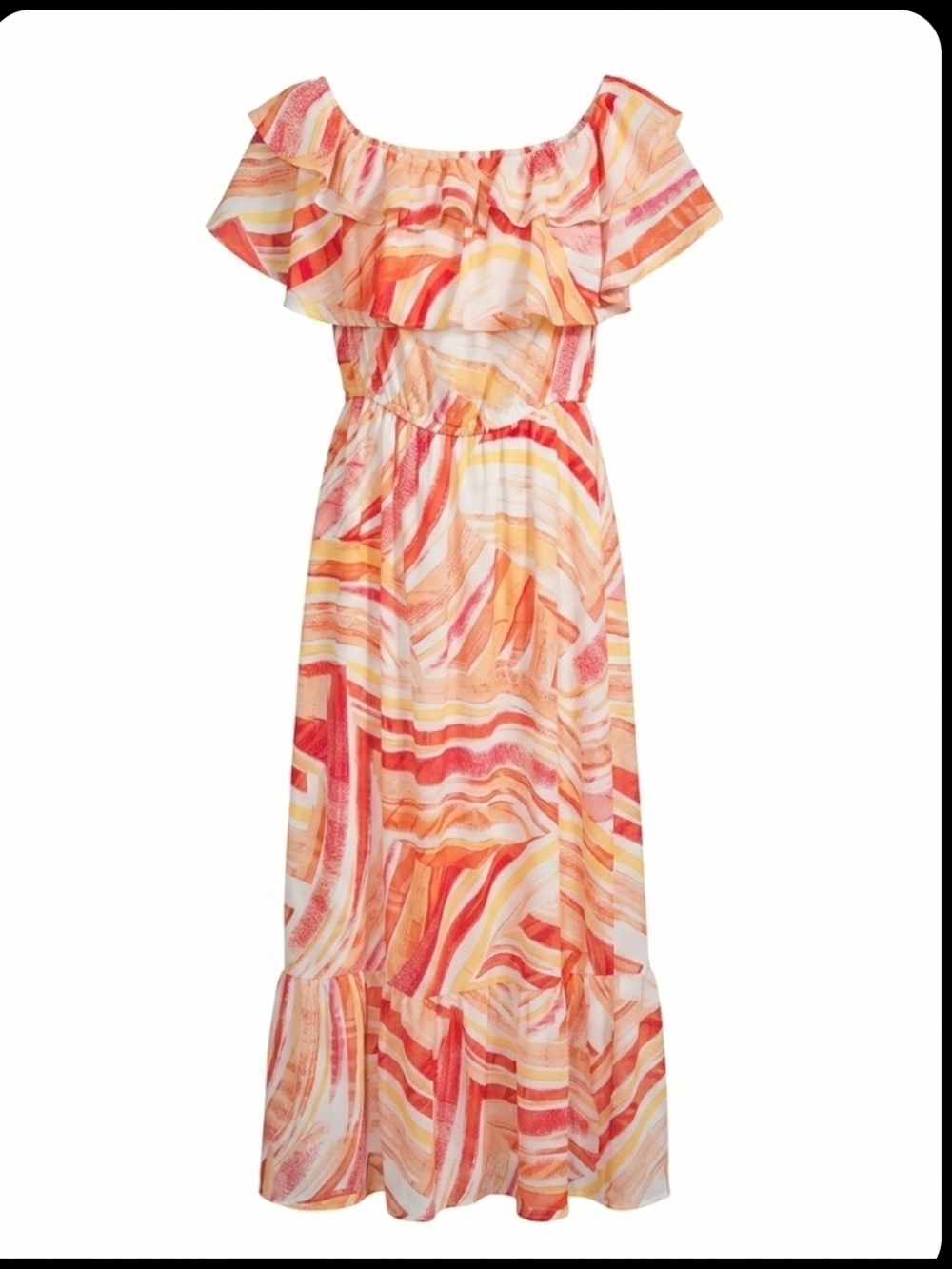 Donna Morgan Coral and Pink Off-Shoulder Stripe Maxi Dress